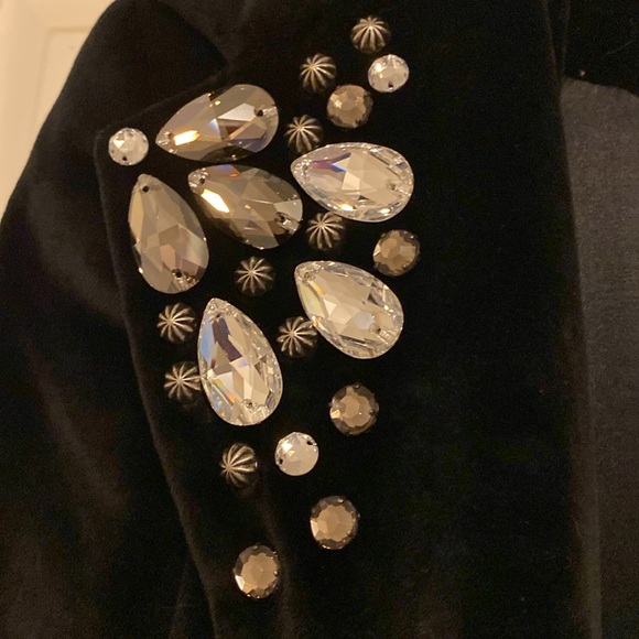 LaRok Black Velvet Jacket with Lapel Encrusted with Jewels. Size Small - Picture 3 of 11